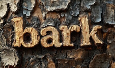 Bark Texture with Engraved Text on Tree Trunk