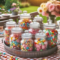 Bunte Bonbons in hübschen Gläsern