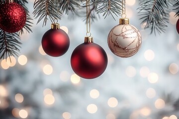 Fototapeta premium Christmas and New Year decoration in minimalist style, bokeh garland background.