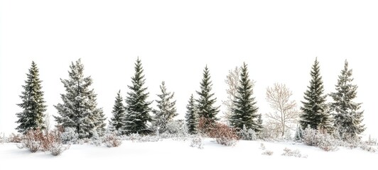 Peaceful Winter Boreal Forest Scene with Evergreen Trees and a Dusting of Snow