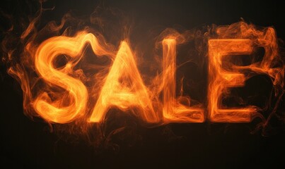 SALE text in fiery flames on dark background