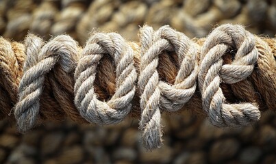 Close-up of intertwined ropes for nautical or marine use