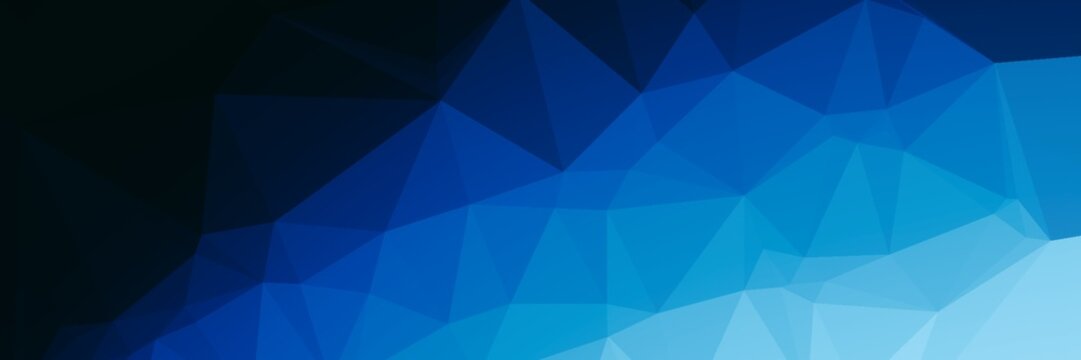 blue and black polygon texture background panaromic banner wallpaper. Simple triangle geometric design