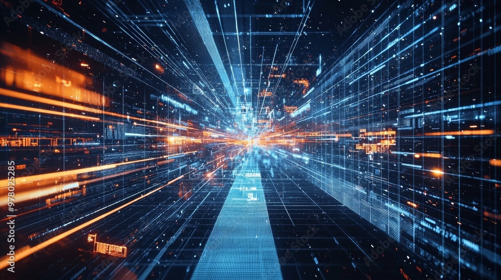 Poster futuristic technology data visualization with digital lines and glowing lights
