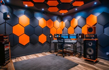 Hexagon felt acoustic panels, modern interior design, soundproofing decor, geometric wall decoration, stylish felt panels for home, acoustic treatment panels