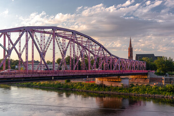 Cityscape of Głogów, Lower Silesia (Dolny Śląsk): Most Tolerancji at sunset