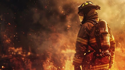 Naklejka premium Heroic Firefighter Battling Raging Flames in Intense Rescue