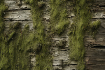 Processed collage of moss on tree bark surface texture. Background for banner, backdrop or texture
