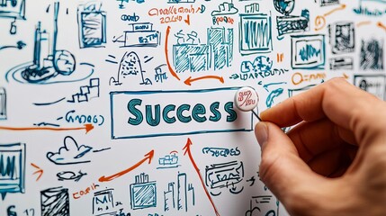 Business Achieve Success Goal Goal Achievement Roadmap A detailed roadmap drawn on a whiteboard