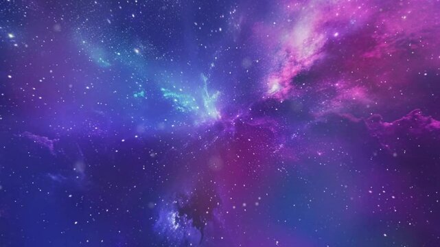 Traveling through star fields in space. Deep Space Nebula Loop background with glowing star and plasma. Galaxy astronomy exploration. 