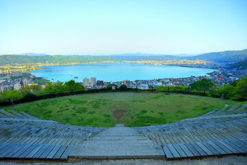 立石公園　諏訪湖　早朝　長野県諏訪市上諏訪立石町
