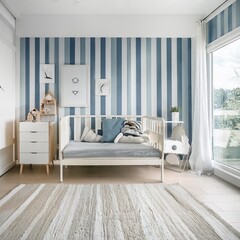 Painted accent wall with bold stripes for a playful and modern kids' room