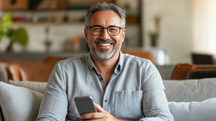person with smartphone on sofa