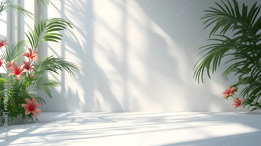 Aufkleber abstract white studio background for product presentation empty room with shadows of window and flow