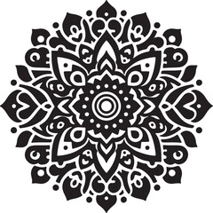 Rounded Floral ornaments mandala design and spirals black line art with vector style 
