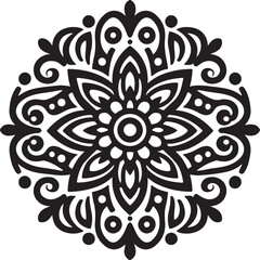 Rounded Floral ornaments mandala design and spirals black line art with vector style 
