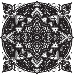 Rounded Floral ornaments mandala design and spirals black line art with vector style 

