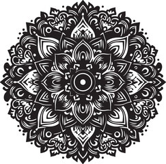 Rounded Floral ornaments mandala design and spirals black line art with vector style 
