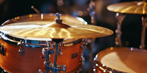 Obraz premium Drumkit Detail: A tight shot of a drumkit, highlighting the meticulous arrangement of drums and cymbals.