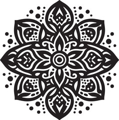 Rounded Floral ornaments mandala design and spirals black line art with vector style 
