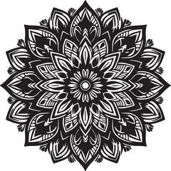 Rounded Floral ornaments mandala design and spirals black line art with vector style 
