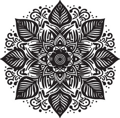 Rounded Floral ornaments mandala design and spirals black line art with vector style 
