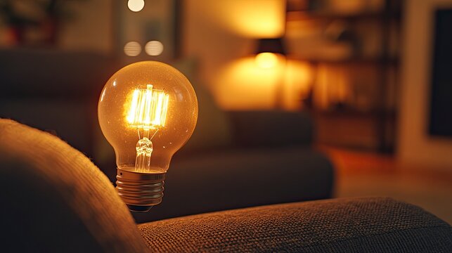 A19 LED bulb with a frosted finish, emitting soft white light, in a reading nook, dim cozy lighting