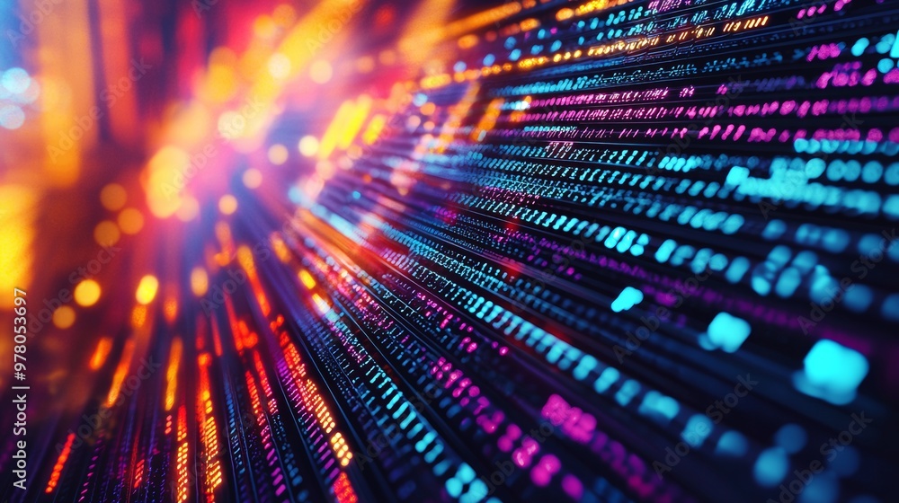 Poster vibrant digital data flow with abstract light and numbers
