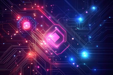 Abstract glowing circuit board. This photo can be used for digital technology, tech, or innovation related projects.