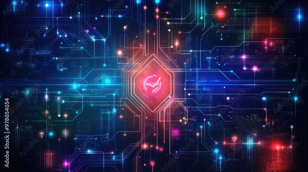 Poster abstract circuit board with glowing lights. perfect for representing technology, innovation, and fut
