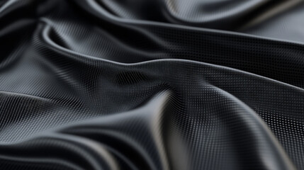 Fototapeta premium A close-up of glossy, black sports fabric with a grid texture designed for high-performance workouts. The fabric has minimal folds, with light subtly reflecting off the smooth, sleek surface.