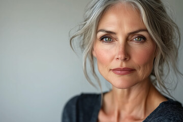 Naklejka premium Portrait of a Beautiful Woman with Gray Hair