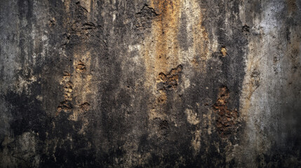 A heavily stained concrete wall with a mottled texture, featuring dark patches of dirt and rust marks. The surface is rough and uneven, giving an urban decay aesthetic with visible signs of aging.