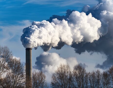Industrial smokestack emitting thick smoke into the sky