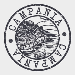 Naklejka premium Campania Stamp Postal. Silhouette Seal. Passport Round Design. Vector Icon. Design Retro Travel. National Symbol. 