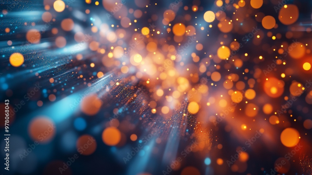 Poster abstract glowing particles floating in motion with vibrant colors