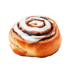 Fototapeta premium Delicious cinnamon roll topped with creamy icing, isolated on a transparent or white background.