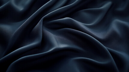 Fototapeta premium A smooth, dark navy sports fabric with subtle wrinkles, showcasing its moisture-wicking texture. The fibers have a matte finish, while light creates soft highlights, revealing the structure of the