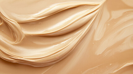 Obraz premium A textured background of liquid foundation in a light, ivory shade. The creamy consistency is displayed with gentle swirls and a subtle sheen, mimicking the appearance of makeup on skin.