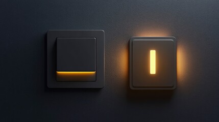 Smart light switch with touch-sensitive panel, glowing icon, installed on a wall, dim hallway lighting