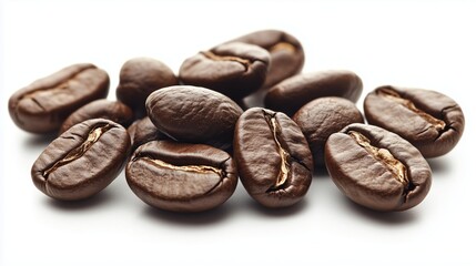 Naklejka premium Coffee beans arranged on a white background, showcasing rich, dark textures. AI generated