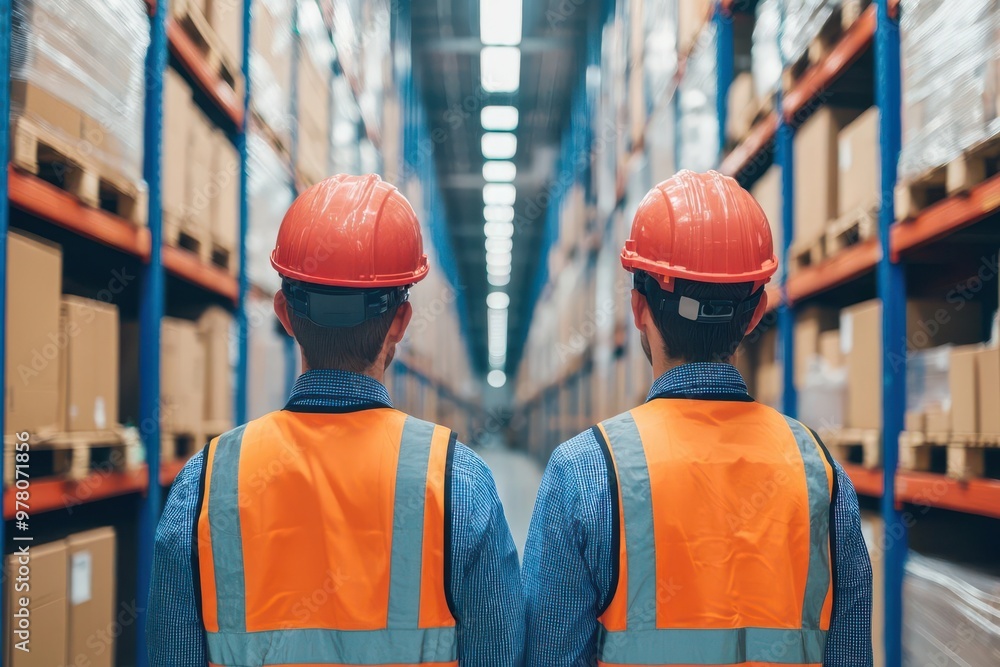 Poster engineers working on optimizing logistics within an industrial plant by improving storage and transp
