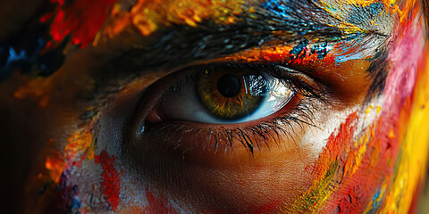 Creative Artist's Gaze: An abstract close-up of an artist's face as they lost in their work.