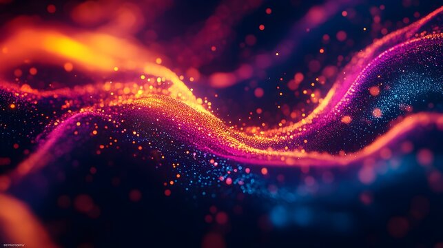 Fusion of beryllium copper with nanomaterials, creating a dynamic flow of energy particles, highlighted by neon accents, psychedelic art, dark tones, intricate details