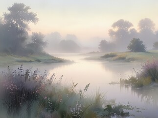 Fototapeta premium misty morning on the river