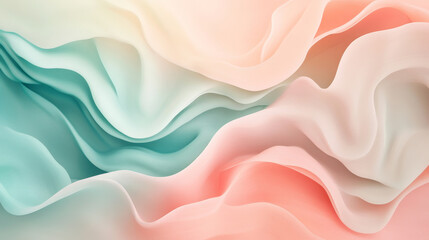 Obraz premium A background with flowing wavy shapes in a gradient from mint green to soft peach, creating a gentle and soothing visual effect.