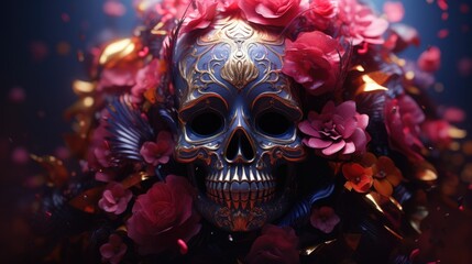 Naklejka premium Ancestral remembrance: Dia de muertos, honoring the spirits of the departed with vibrant altars, offerings, and celebrations, indigenous traditions with catholic beliefs to celebrate life and death