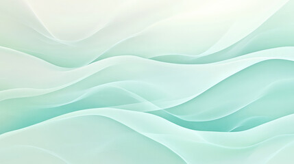 Fototapeta premium A calming gradient background with fluid waves blending from soft mint green to pastel aqua, offering a serene and soothing visual experience.