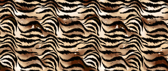 Hand draw zebra pattern in paint brush. Textile print pattern.