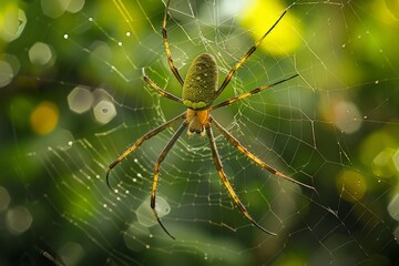 Obraz premium A spider spinning its web, its delicate silk creating an intricate and mesmerizing structure